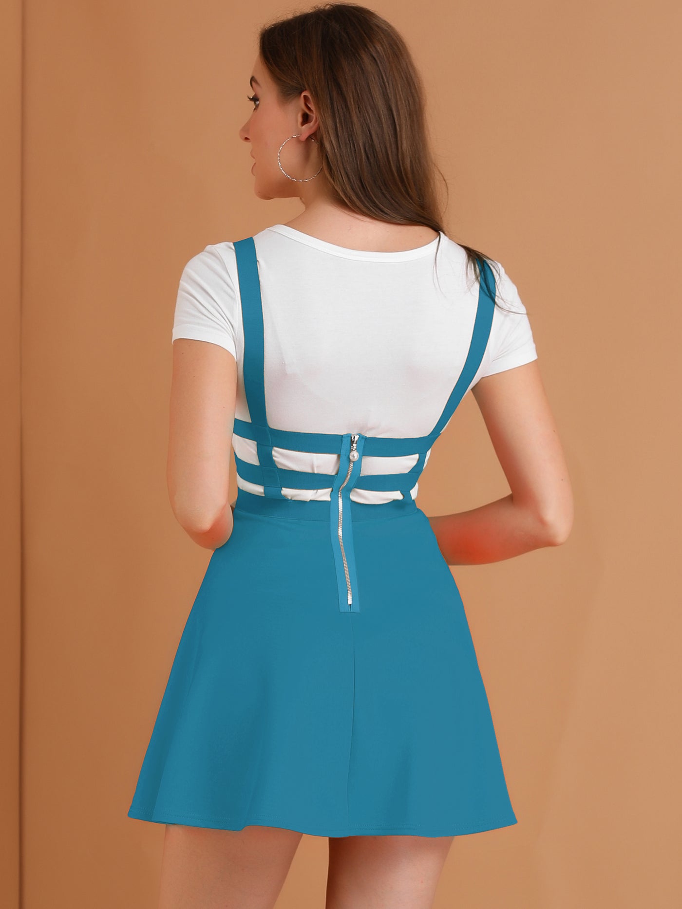 Allegra K Pleated Overall A-Line Elastic Waist Kawaii Braces Suspender Skirt