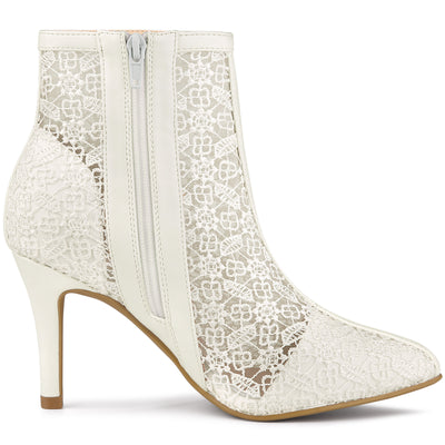 Lace Mesh Floral Embroidered Stiletto Heel Ankle Boots