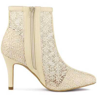 Lace Mesh Floral Embroidered Stiletto Heel Ankle Boots
