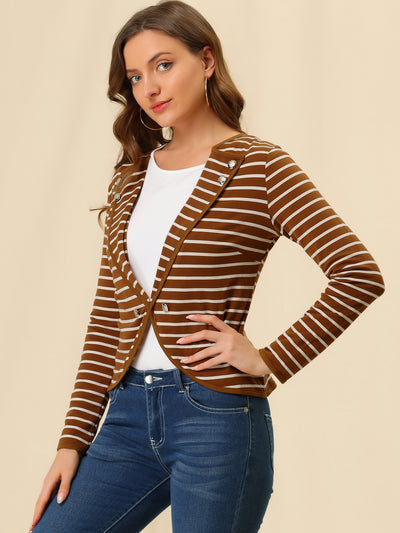 Notched Lapel Casual Work Office Striped Blazer