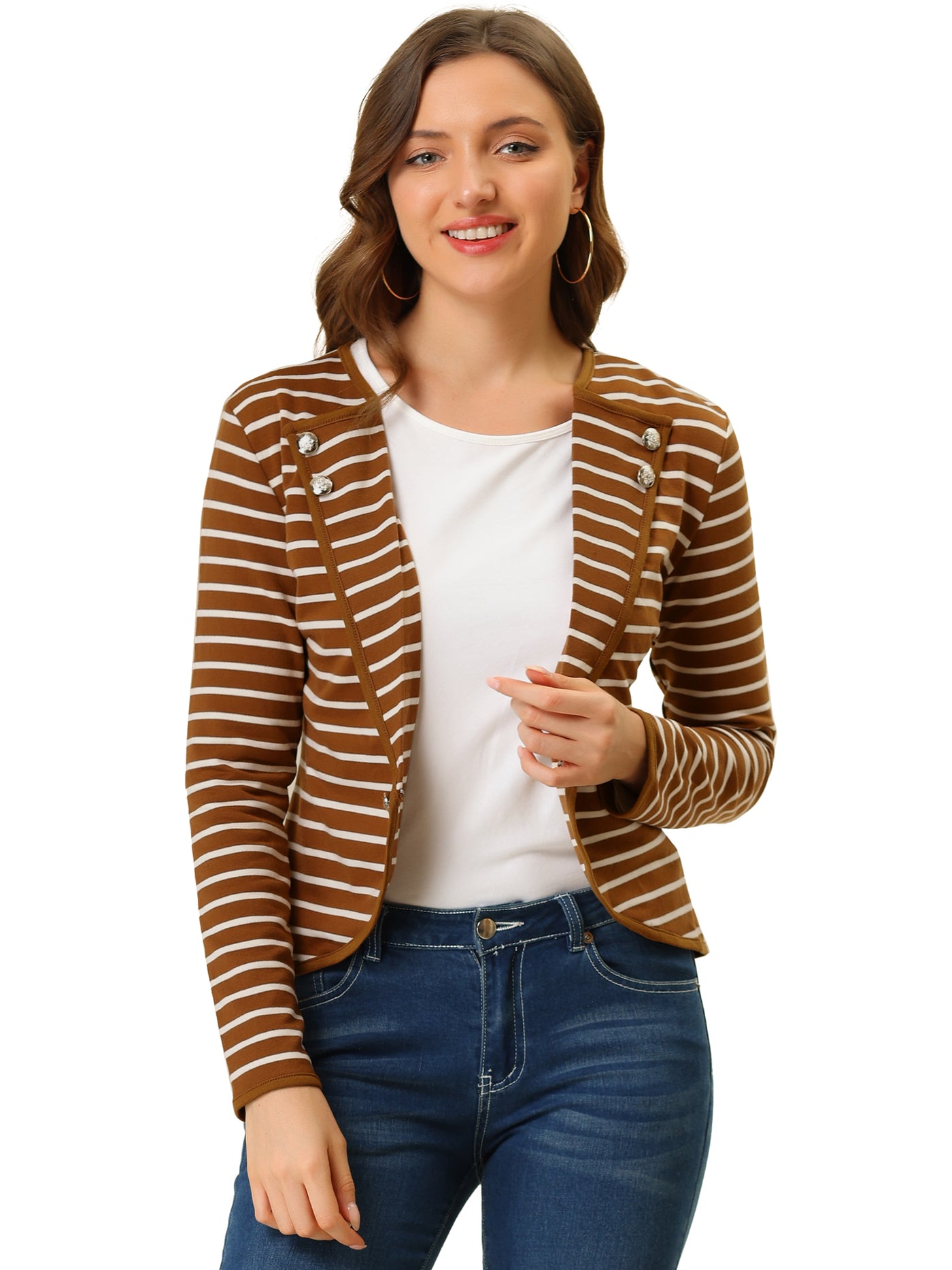 Allegra K Notched Lapel Casual Work Office Striped Blazer