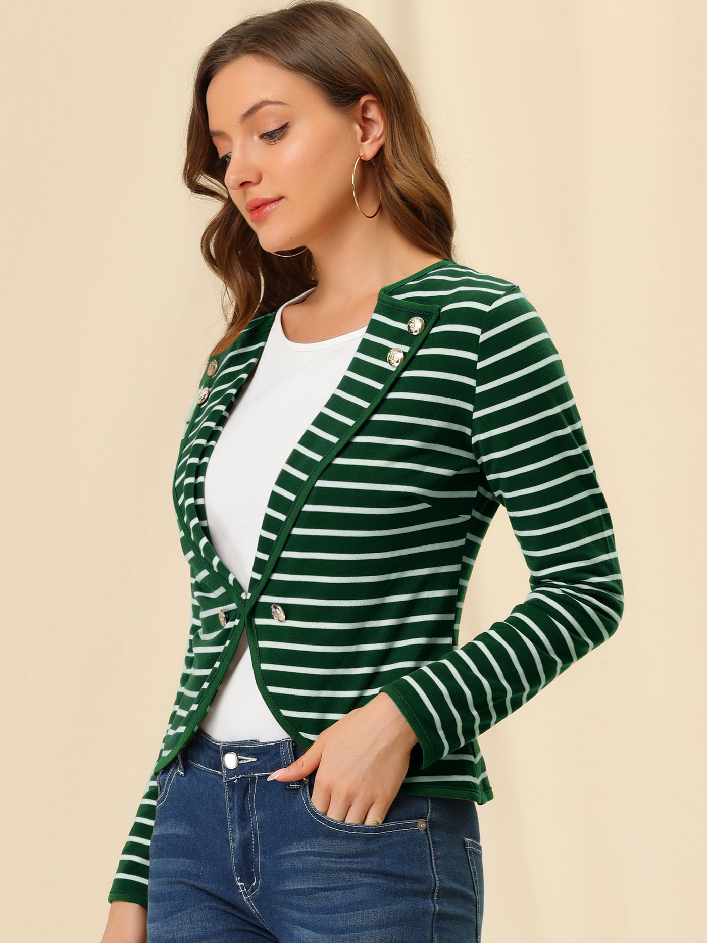 Allegra K Notched Lapel Casual Work Office Striped Blazer