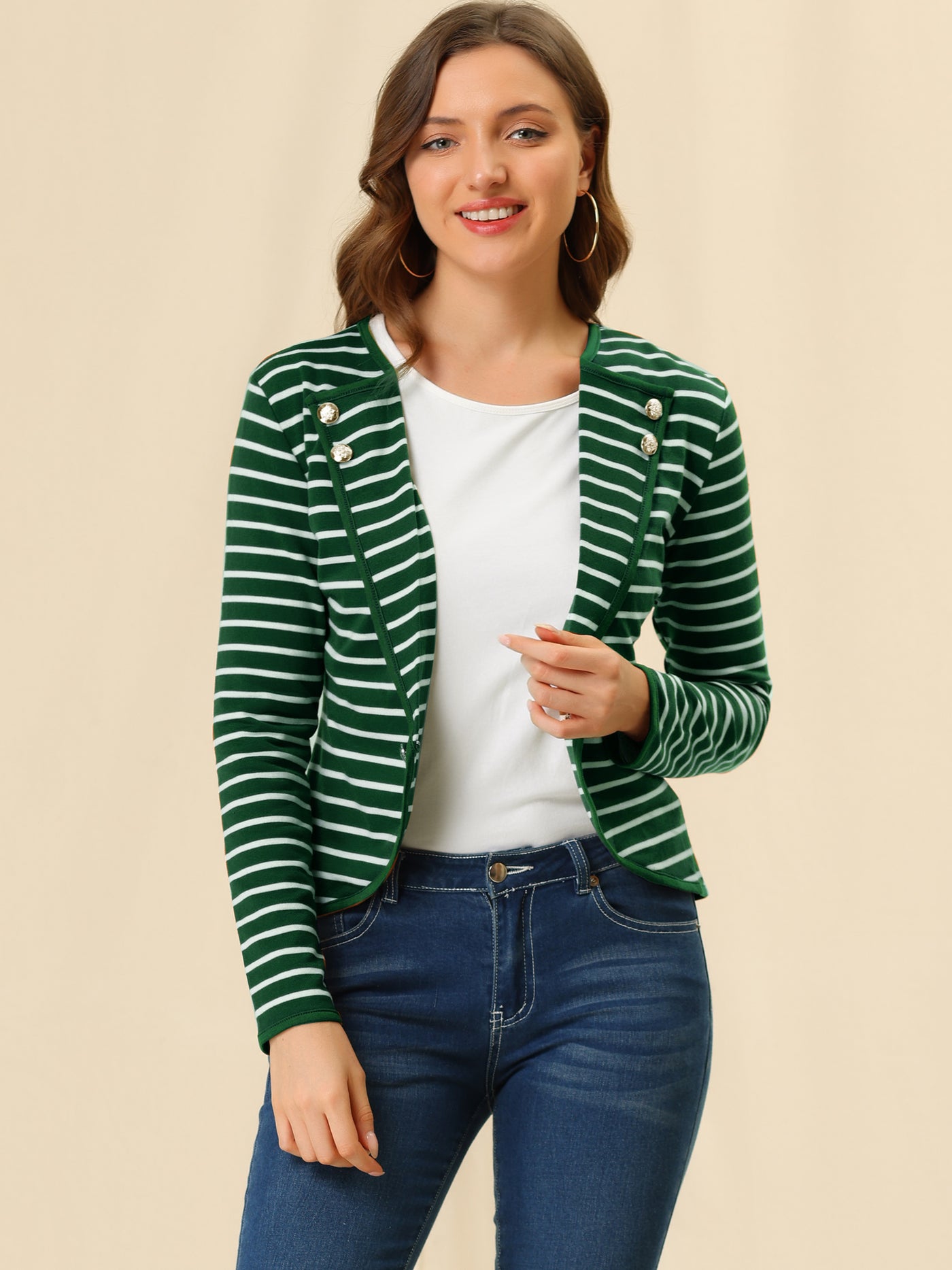 Allegra K Notched Lapel Casual Work Office Striped Blazer