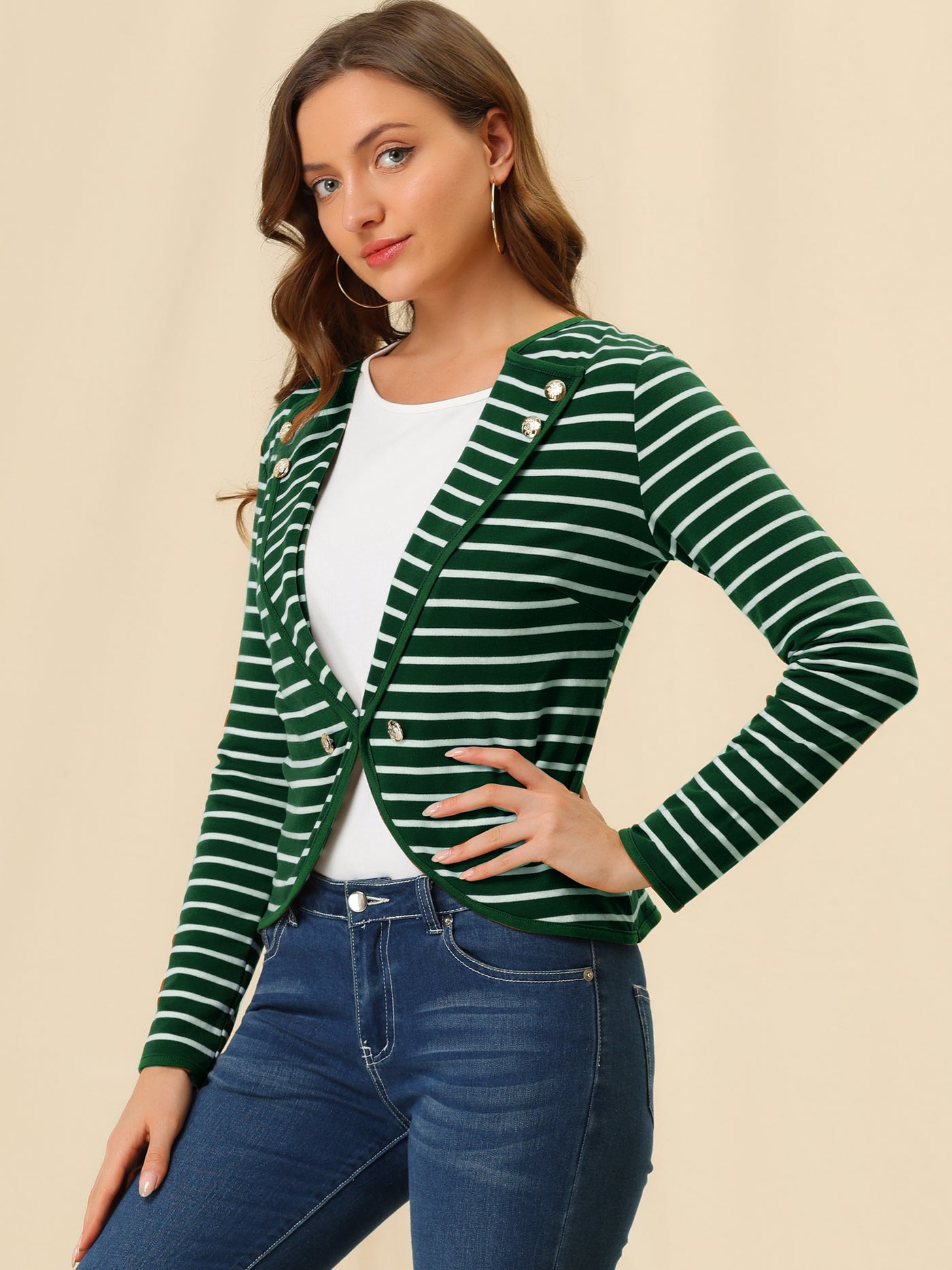 Allegra K Notched Lapel Casual Work Office Striped Blazer