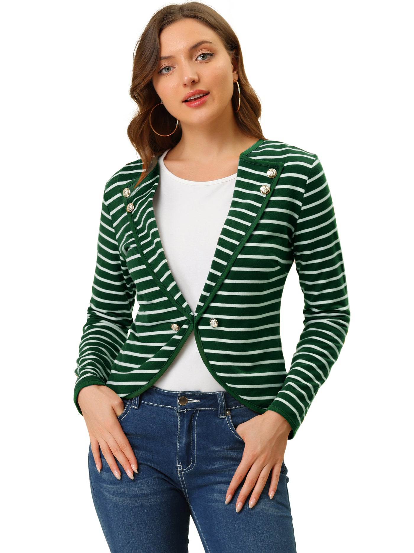 Allegra K Notched Lapel Casual Work Office Striped Blazer