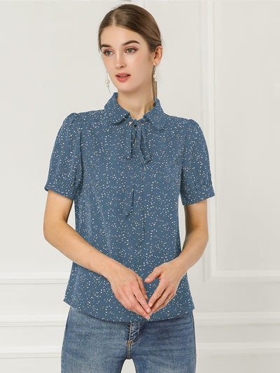 Retro Dots Bow Tie Peter Pan Collar Chiffon Blouse