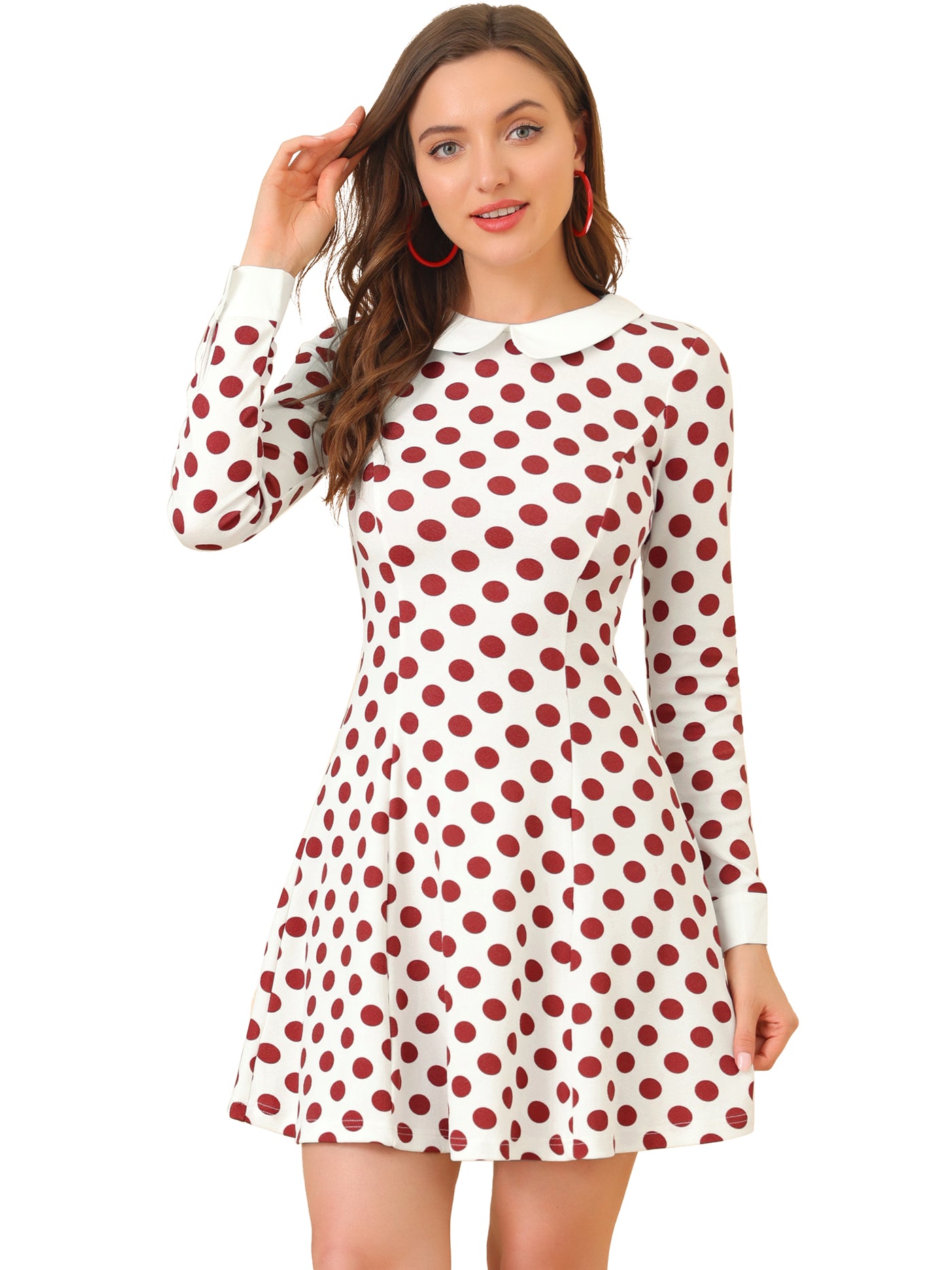 Allegra K Peter Pan Collar Contrast Printed A-Line Short Dress