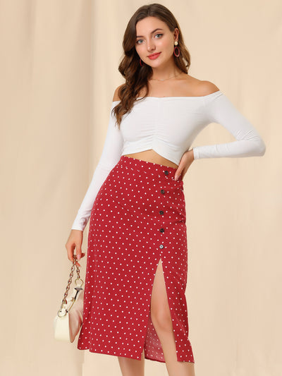 Allegra K Vintage Button Decor Midi Heart Split Pencil Skirt