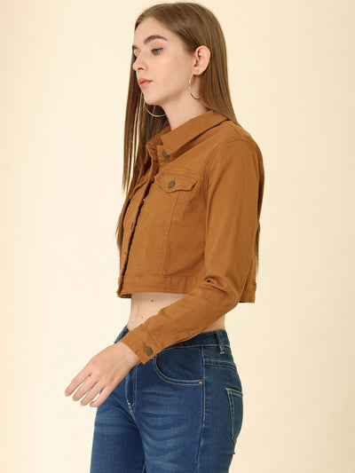 Casual Cropped Button Down Long Sleeve Basic Jean Denim Jacket