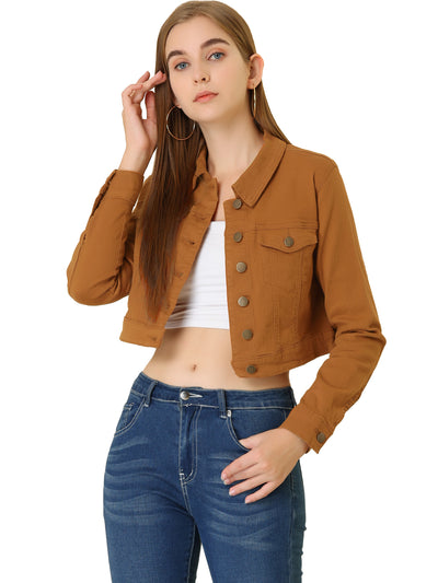 Casual Cropped Button Down Long Sleeve Basic Jean Denim Jacket