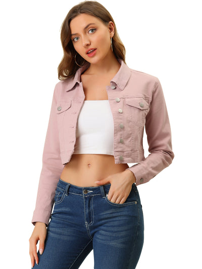 Casual Cropped Button Down Long Sleeve Basic Jean Denim Jacket