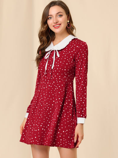 Polka Dots Sweet Tie Neck Contrast Peter Pan Collar Dress