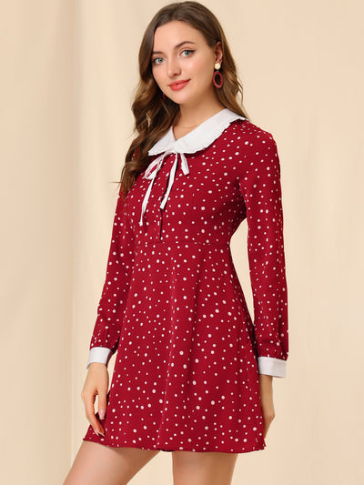 Polka Dots Sweet Tie Neck Contrast Peter Pan Collar Dress