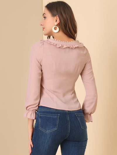 Elegant Square Neck Ruffled Puff Long Sleeve Blouse Top