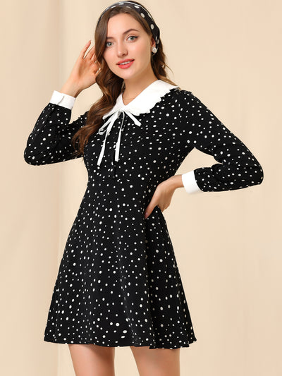 Polka Dots Sweet Tie Neck Contrast Peter Pan Collar Dress