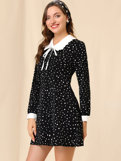 Polka Dots Sweet Tie Neck Contrast Peter Pan Collar Dress