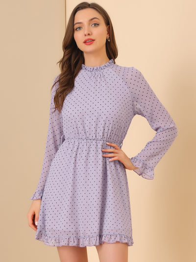 Ruffle Hem Polka Dot Belted Bell Sleeve Chiffon Dress