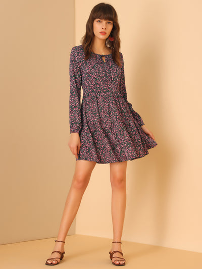 Floral Print Tiered Lightweight Flowy Long Sleeve Dress