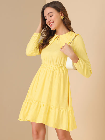 Casual Above Knee Ruffle Hem A-Line Long Sleeve Dress