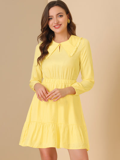 Casual Above Knee Ruffle Hem A-Line Long Sleeve Dress