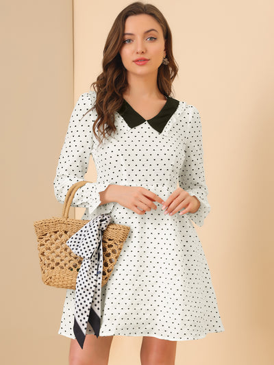 Allegra K Heart Printed A-Line Contrast Collared Dress