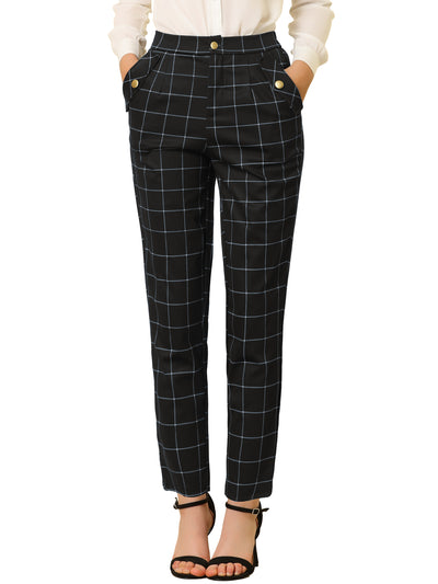 Vintage Tartan Plaid Pants Elastic Waist Straight Long Trousers