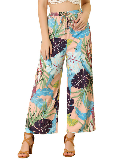 Floral Palazzo Elastic Waist Casual Wide Leg Tropical Beach Pants