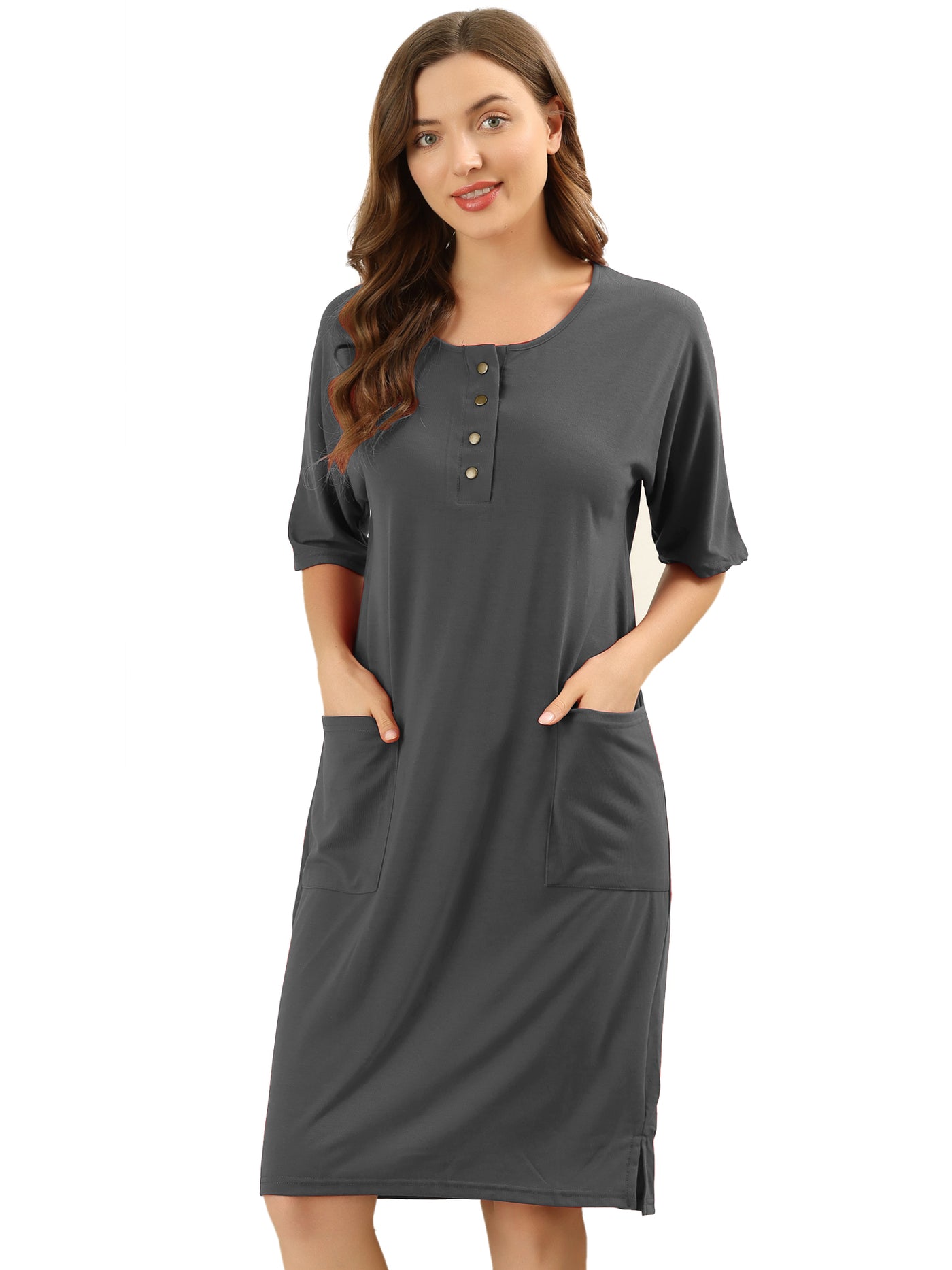 Allegra K Nightgown Lounge Nightshirt Short Sleeve Sleepwear Pajama Dress