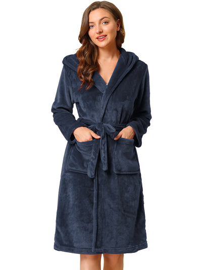 Sleepwear Flannel Bathrobe Warm Lounge Pajama Winter Hoodie Robe