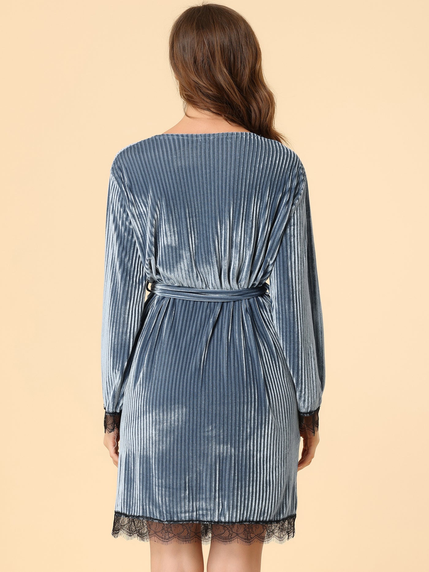 Allegra K Velvet Sexy Spaghetti Strap Cami Dress Midi Robe Pajama Set