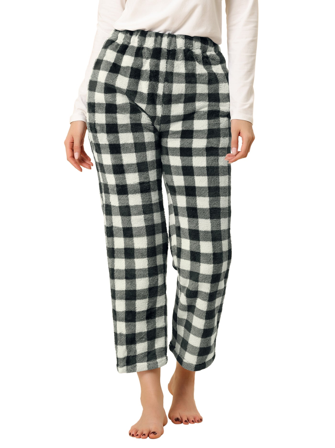 Allegra K Plaid Pajamas Sleepwear Bottoms with Pockets Warm Winter Lounge Pants