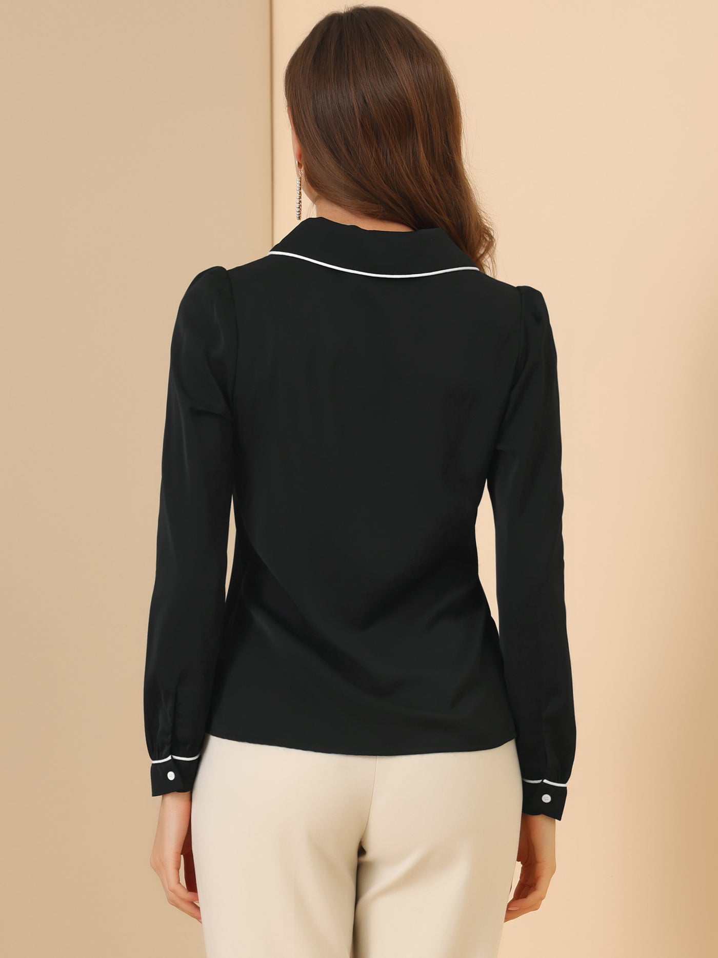 Allegra K Peter Pan Collar Long Sleeve Elegant Button Down Work Shirt
