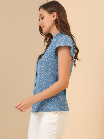 Ruffle Summer Dots Print Retro Short Sleeve Button Blouse