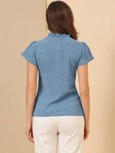 Ruffle Summer Dots Print Retro Short Sleeve Button Blouse