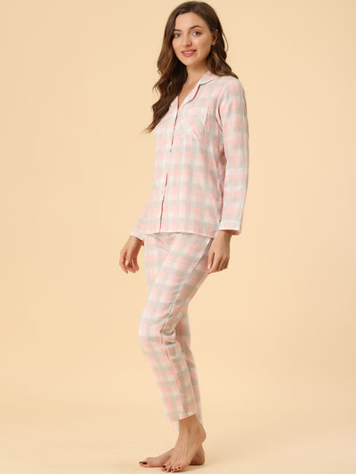 Sleepwear Pajama Night Suit Plaid Button Down Lounge Set
