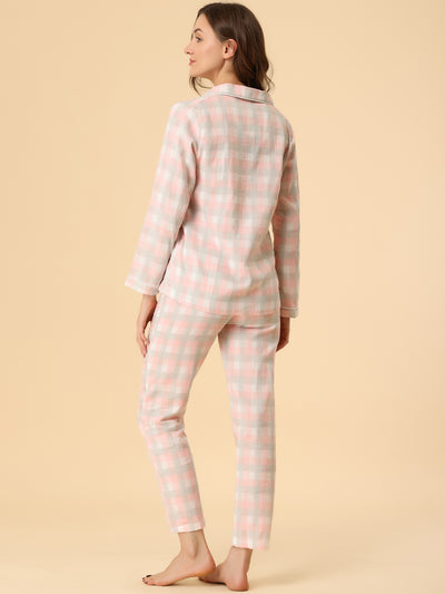 Sleepwear Pajama Night Suit Plaid Button Down Lounge Set
