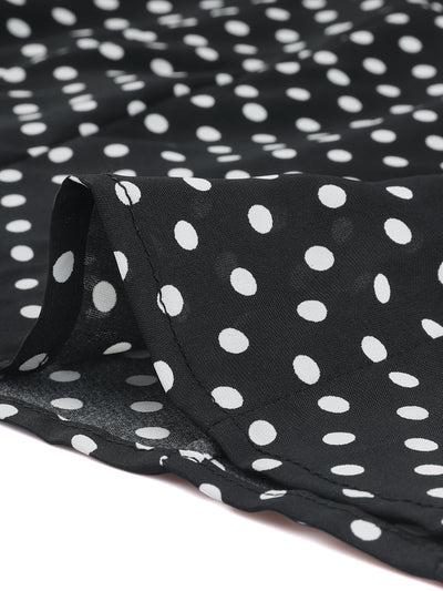 Summer Polka Dots Top Bow Tie V Neck Ruffled Cap Sleeve Office Blouse