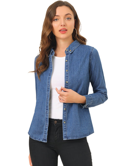 Classic Long Sleeve Button Down Casual Loose Denim Shirt