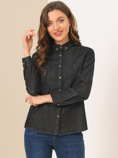 Classic Long Sleeve Button Down Casual Loose Denim Shirt