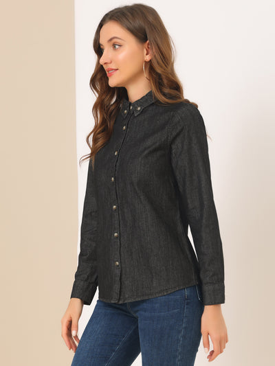 Classic Long Sleeve Button Down Casual Loose Denim Shirt