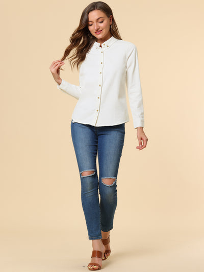 Classic Long Sleeve Button Down Casual Loose Denim Shirt