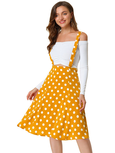 Vintage Suspender 1950s Polka Dots Flowy Midi Skirt