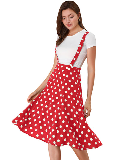 Vintage Suspender 1950s Polka Dots Flowy Midi Skirt