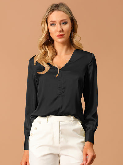 Elegant Satin Shirt Long Sleeve Office Work Blouse Tops