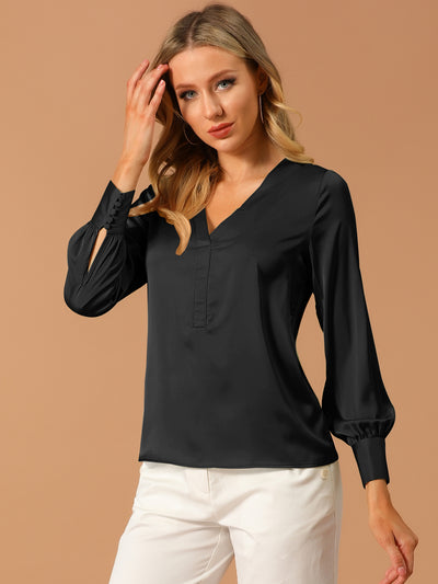 Elegant Satin Shirt Long Sleeve Office Work Blouse Tops