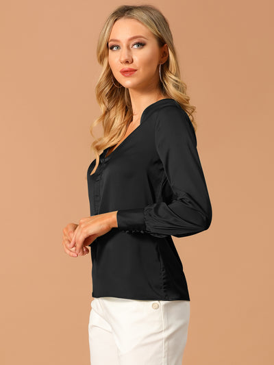 Elegant Satin Shirt Long Sleeve Office Work Blouse Tops