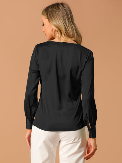 Elegant Satin Shirt Long Sleeve Office Work Blouse Tops