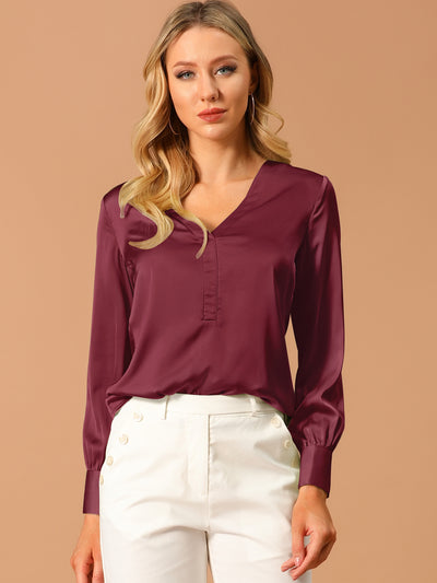 Elegant Satin Shirt Long Sleeve Office Work Blouse Tops