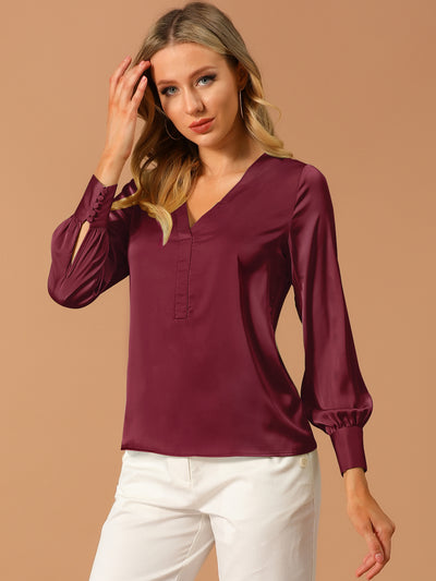 Elegant Satin Shirt Long Sleeve Office Work Blouse Tops