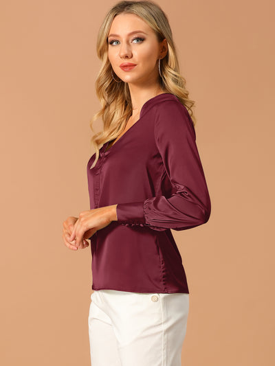 Elegant Satin Shirt Long Sleeve Office Work Blouse Tops